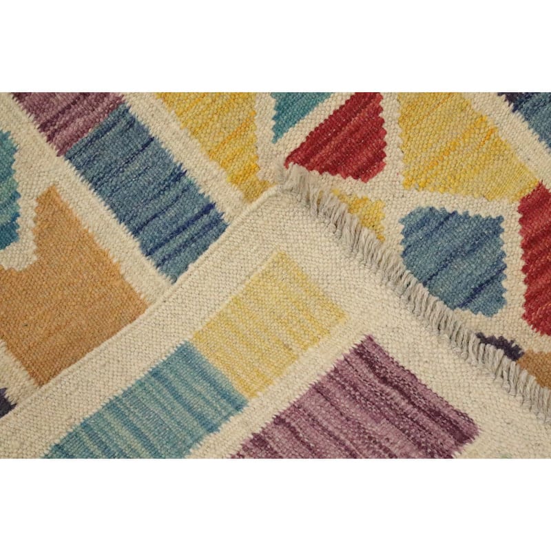 Hand Woven Oriental 100% Wool Carpet Southwestern Tribal Multi-Colored Kilim Area Rug - 6' 2'' X 4' 5''