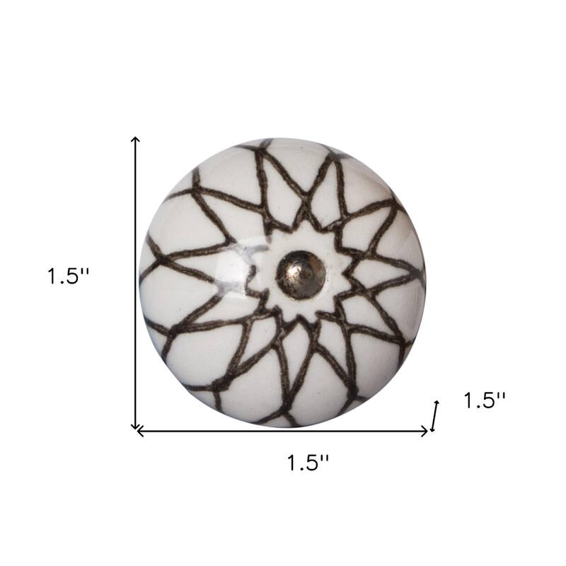 8-Piece Set Brown Ceramic Drawer Pulls with Hand-Painted Design and Silver Metal Backplate - 1.5” x 1.5” x 1.5”