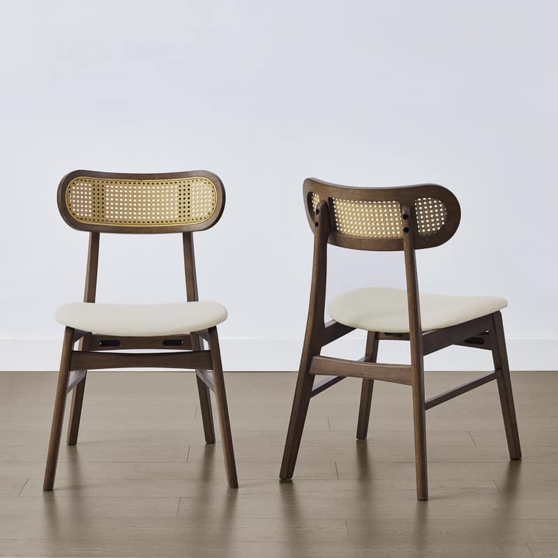 Spruce & Spring Extendable Dining Table Set with Woven Rattan Dining Chairs