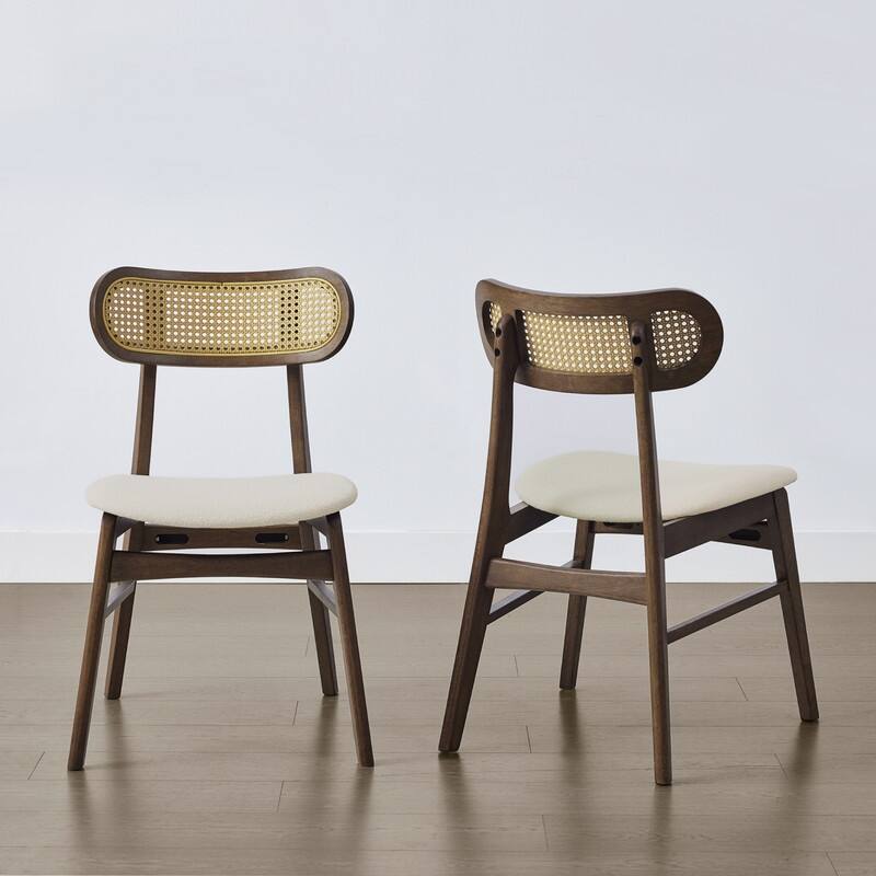 Spruce & Spring Modern Upholstered Dining Chair with Handwoven Rattan Back