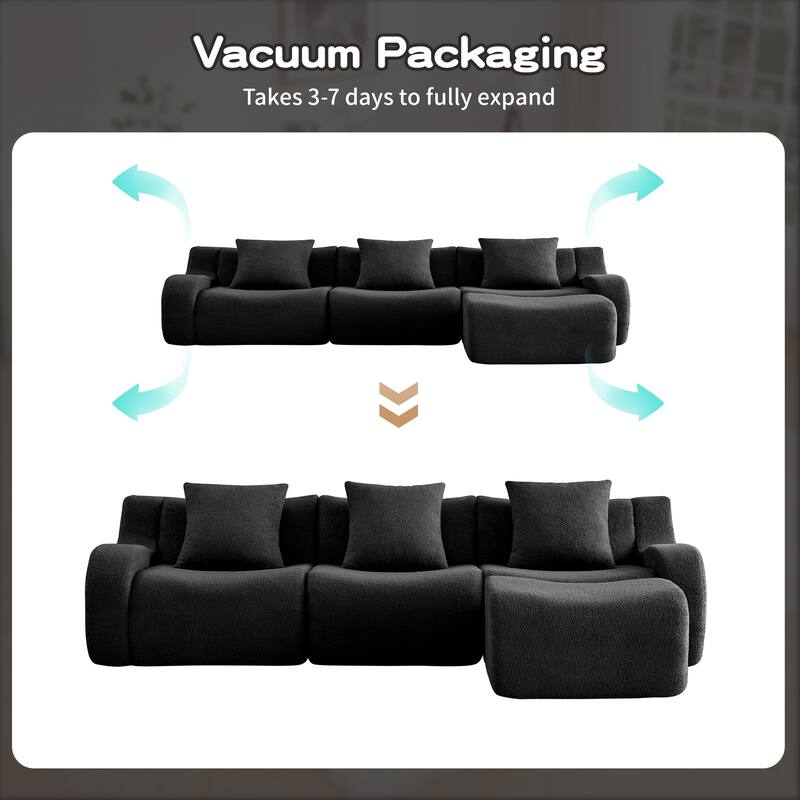 Roomfitters 3-Seat Teddy Fabric Boneless Sofa with Chaise, No Assembly 32D Sponge Couch