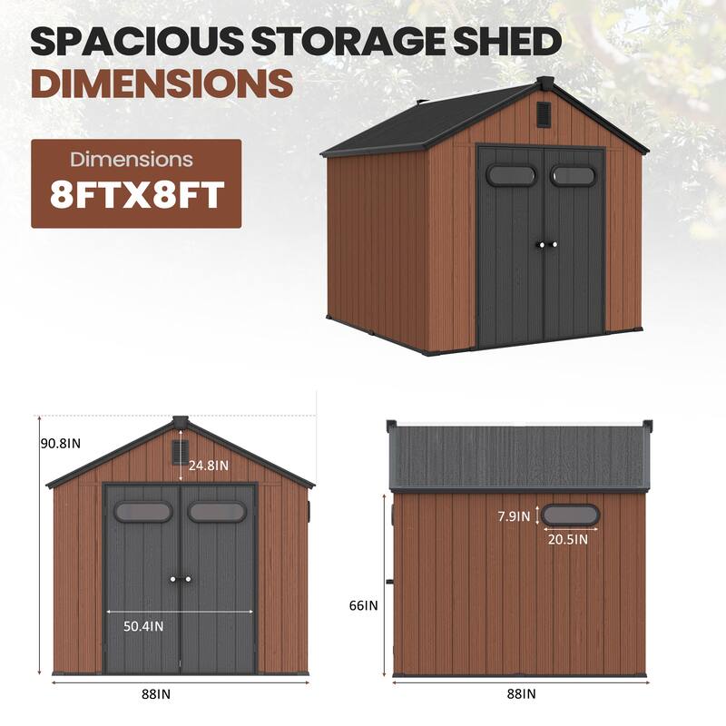 8X8/8X10/8X12 FT Resin Outdoor Storage Shed with Window Vent Floor for Patio Furniture and Tools