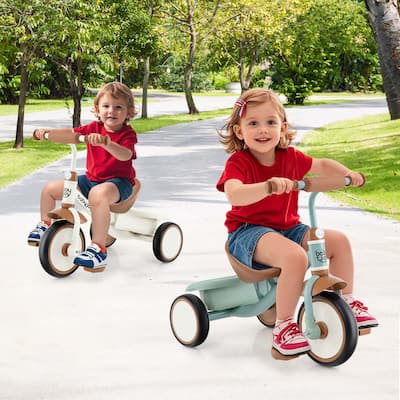 3 Wheel Kids Trike Toddler Tricycle w/Adjustable Seat & Storage Basket