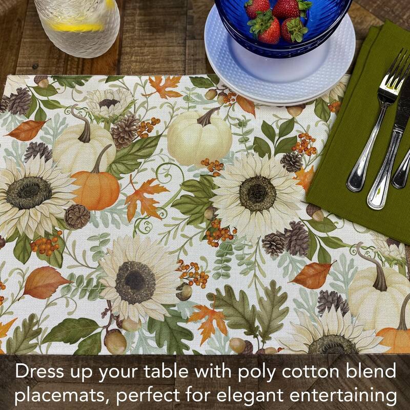 Farmhouse Fall 4-Pack Poly-Cotton Blend Placemats Manufactured in The USA Machine Washable Dryer Safe