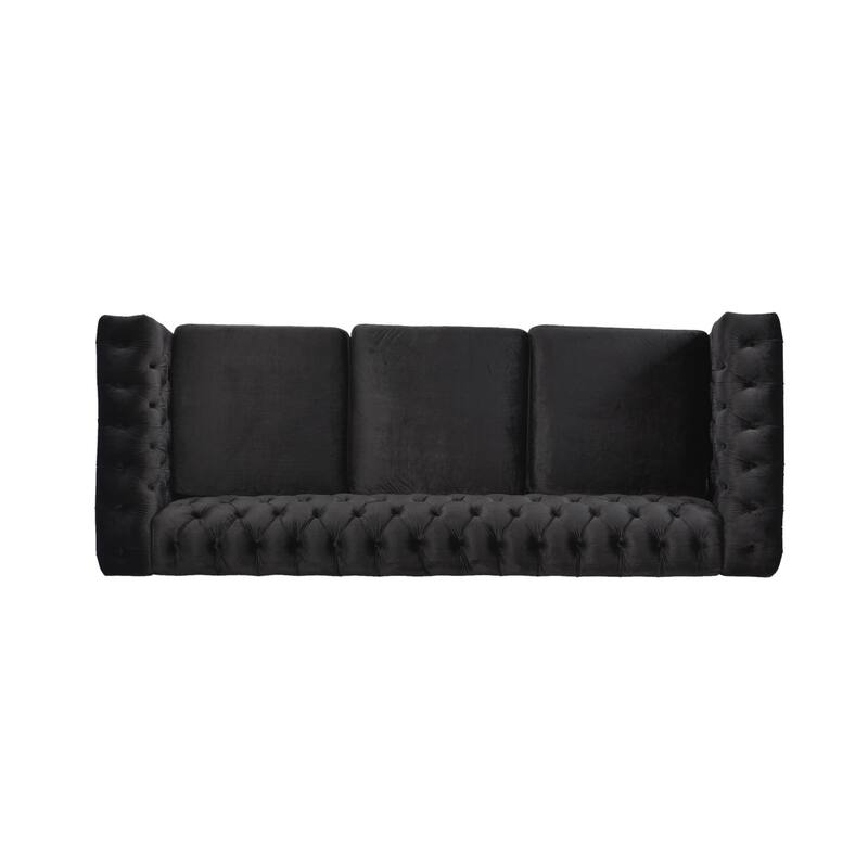 Chesterfield 3-Seater Velvet Sofa with Tufted Back and Nailhead Trim for Living Room