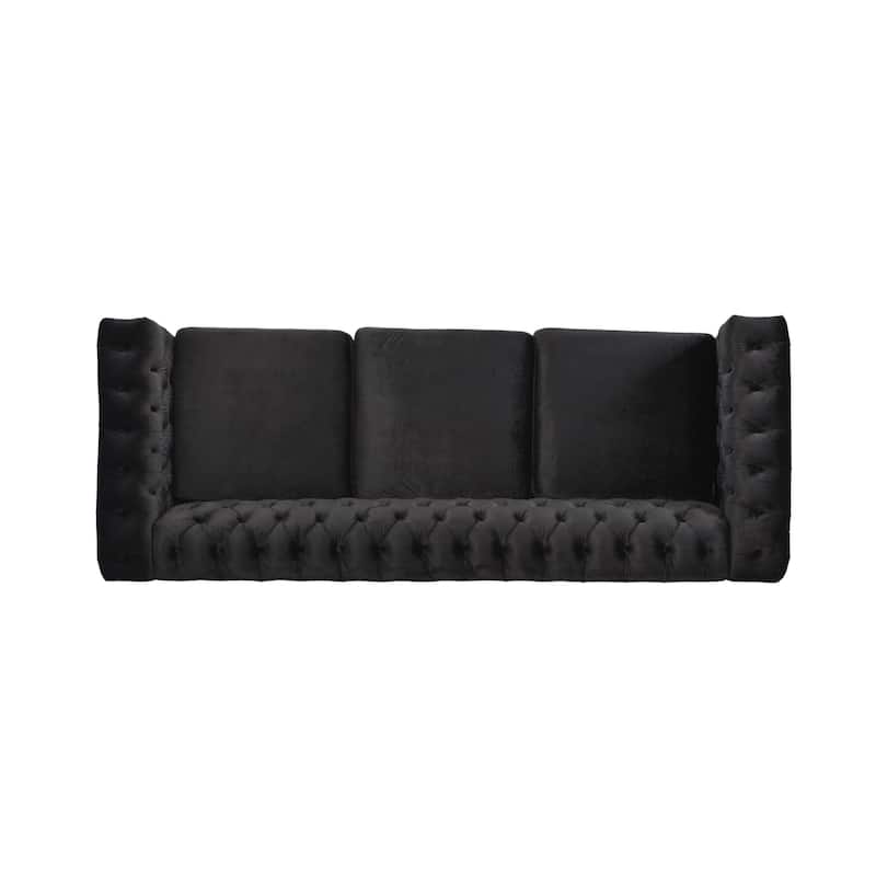 Velvet 3-Seater Sofa with Deep Tufting - Vintage Style for Living or Guest Rooms
