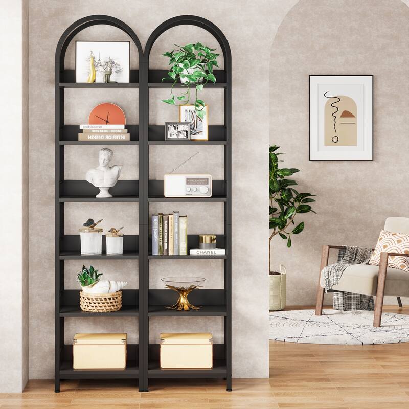 6-Tier Open Bookshelf, 78.7" Tall Arched Display Shelf Rack, Brown