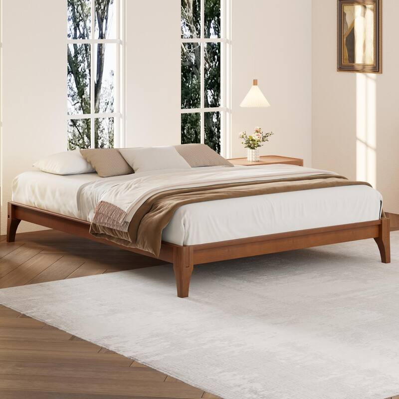 Bamboo Bed Frame Modern Platform Bed Wood Slat Support Low Profile Bed Open Frame with Under Bed Storage and Center Support Legs