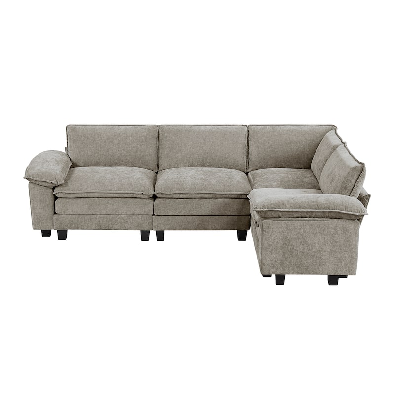 Terra Chenille 4-Piece Modular Sectional Sofa - Wood Finish Feet