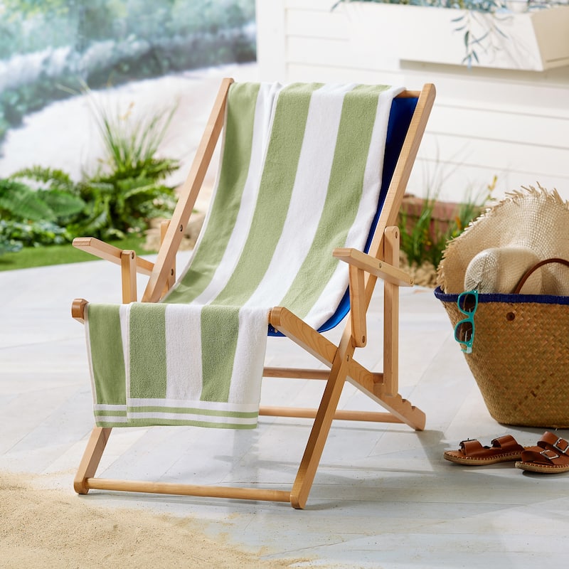 Linery & Co. 100% Cotton Velour Cabana Stripe Oversized Beach Towel.