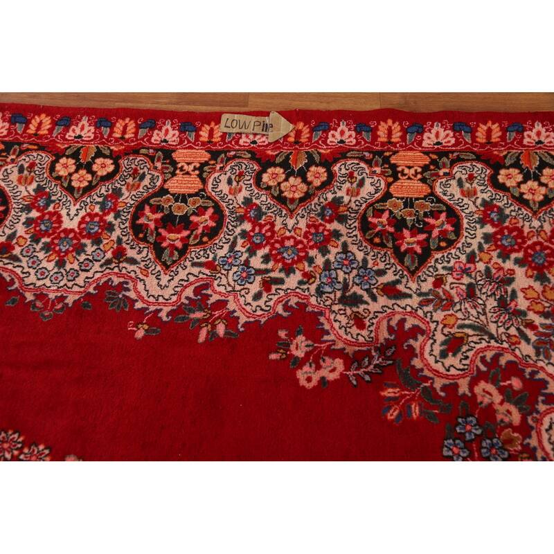 Red Medallion Kerman Persian Vintage Area Rug Handmade Wool Carpet - 9'2"x 12'8"