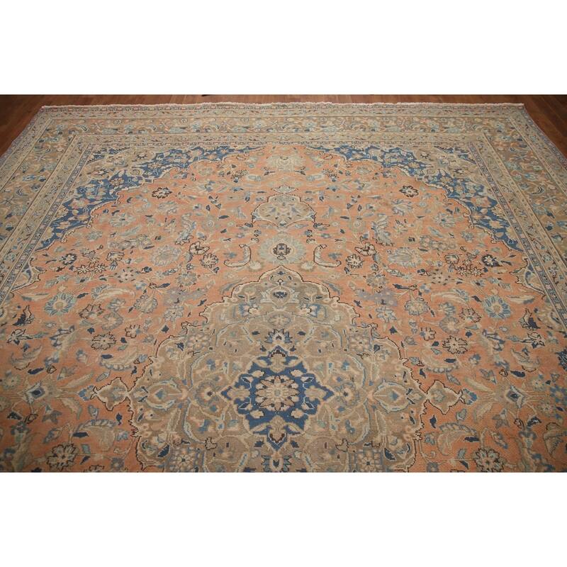 Hand Knotted Oriental 100% Wool Carpet Traditional Floral Oranges & Rust Mashad Area Rug - 12' 5'' X 9' 11''