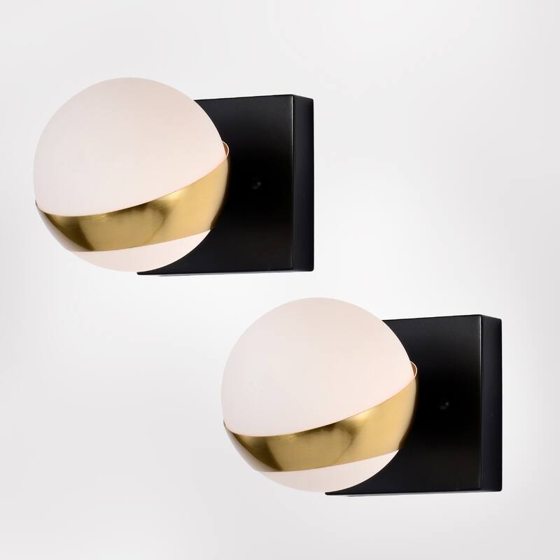 14 Inch Gold Finish Orb Opaque Glass Wall Sconces 2 Light (SOLD AS A PAIR)