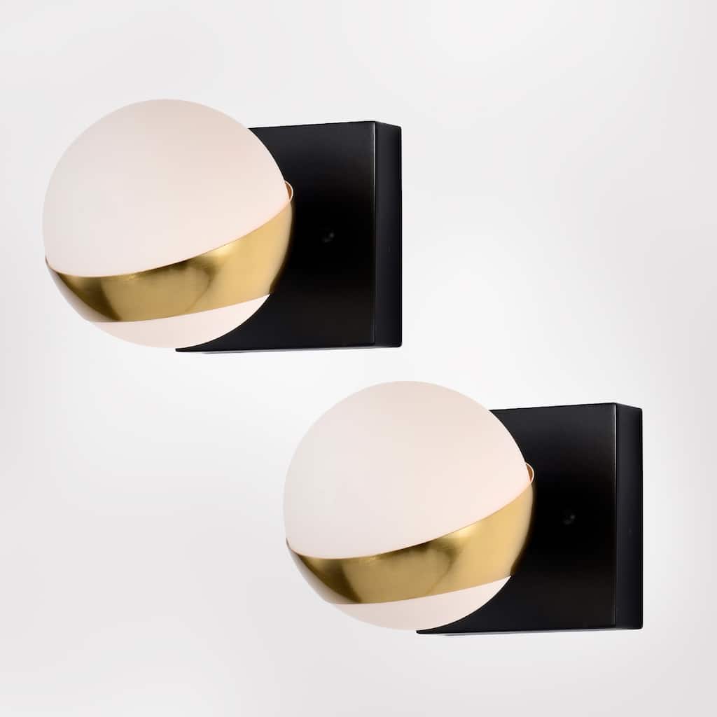 5 Inch Gold Finish Orb Opaque Glass Wall Sconces 1 Light (SOLD AS A PAIR)