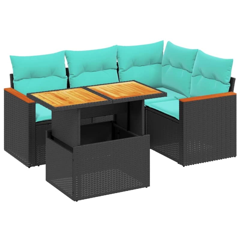 vidaXL Patio Sofa Set with Cushions Outdoor Furniture 5 Piece Poly Rattan