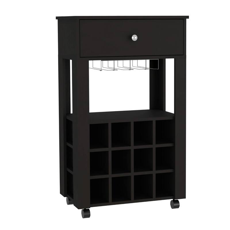 HomeRoots Black Rolling Bar Cart With Wine Storage - 23.62 in. x 39.37 in. x 13.98 in.