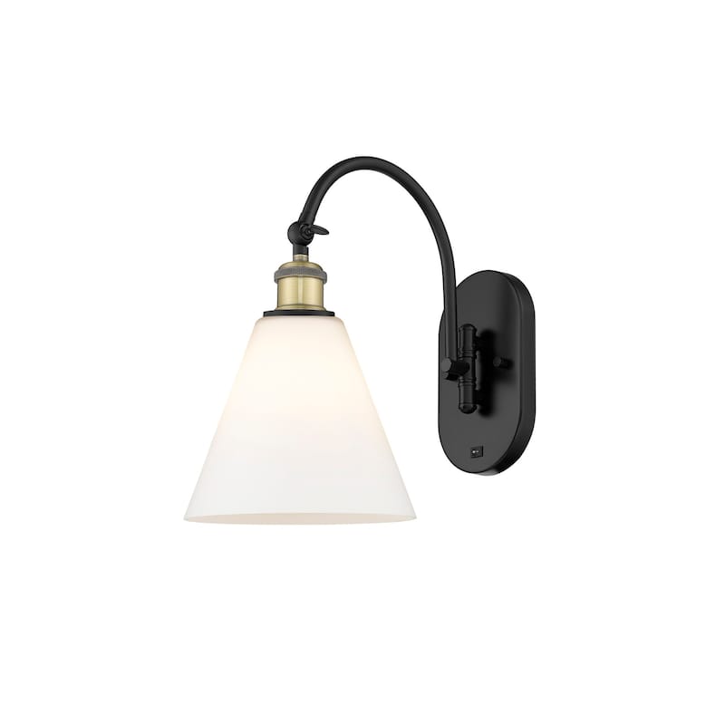 Innovations Lighting 518-1W-14-8 Berkshire Sconce Berkshire 14" Tall - Black Antique Brass / Matte White
