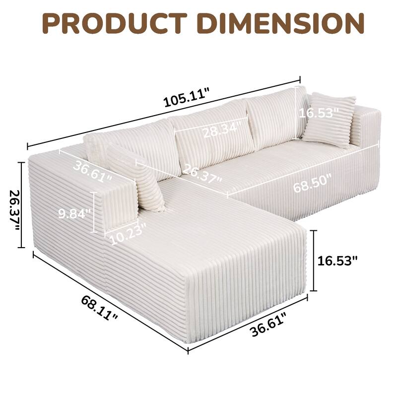 Anmytek 105 Inch Comfortable L-Shaped Modular Sofa - Plush Upholstery All-Foam No Springs Vacuum-Packed
