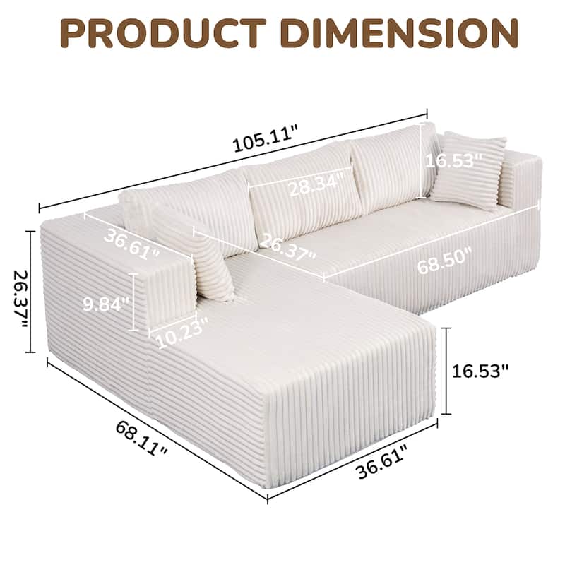 L Shaped Boneless Sectional Couches, Modern Modular Sectional Sofa with Chaise, Comfy Memory Foam Cloud Couch for Living Room