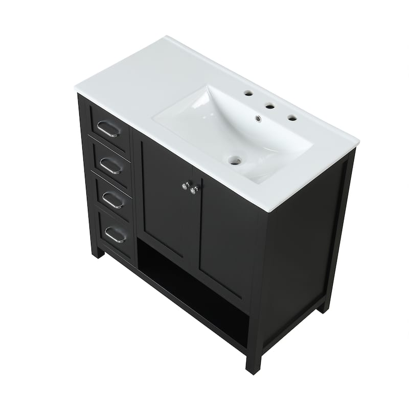 Roomfitters 36" Bathroom Vanity with Sink Top Cabinet with 2 Doors 2 Drawers Open Shelf Solid Wood and MDF Boards