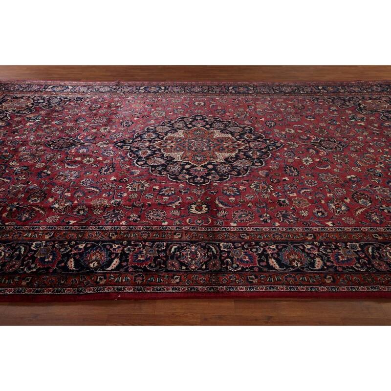 Traditional Mashad Persian Large Vintage Rug Handmade Wool Carpet - 10'0"x 16'6"