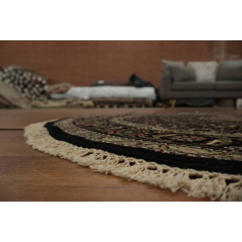 Hand Knotted Oriental 100% Wool Carpet Traditional Floral Black Tabriz-Mahi Area Rug - 4' 2'' X 4' 1''