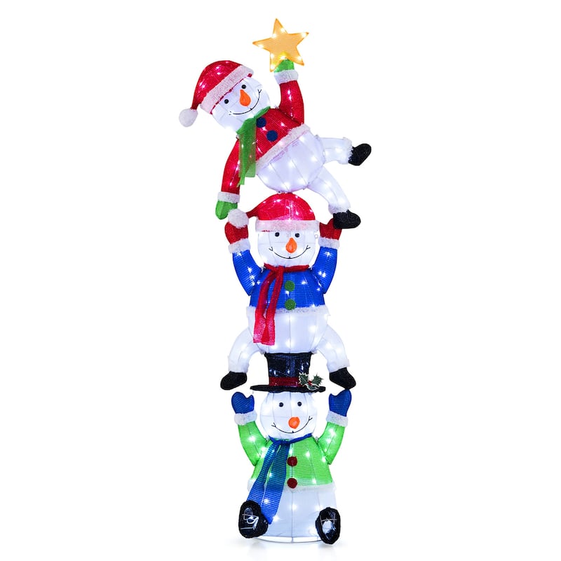 Gymax 6 ft 3D Pre-Lit Christmas Stacked Snowman w/ 155 LED Lights Zip - Multi - See Details