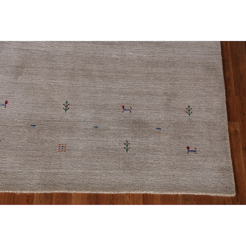 Modern Tribal Gabbeh Indian Area Rug Handmade Grey Wool Carpet - 5'3" x 7'7"