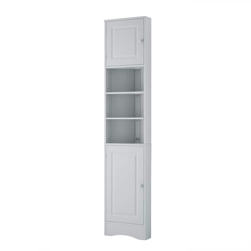 6-Tier Tall Narrow Corner Cabinet, Multi-Functional Bathroom Storage Cabinet, Floor Cabinet with 2 Doors & 3 Adjustable Shelves