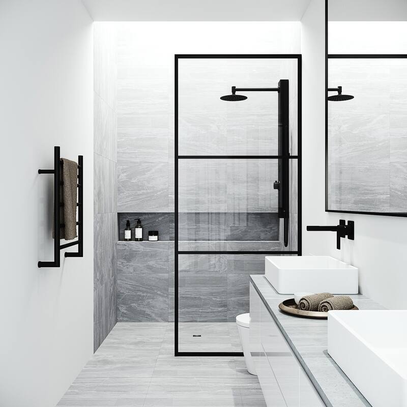 VIGO Divide 34" W x 74" H Framed Fixed Shower Screen in Matte Black