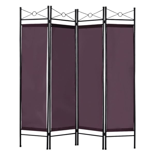 Costway Brown 4 Panel Room Divider Privacy Screen Home Office Fabric Metal Frame