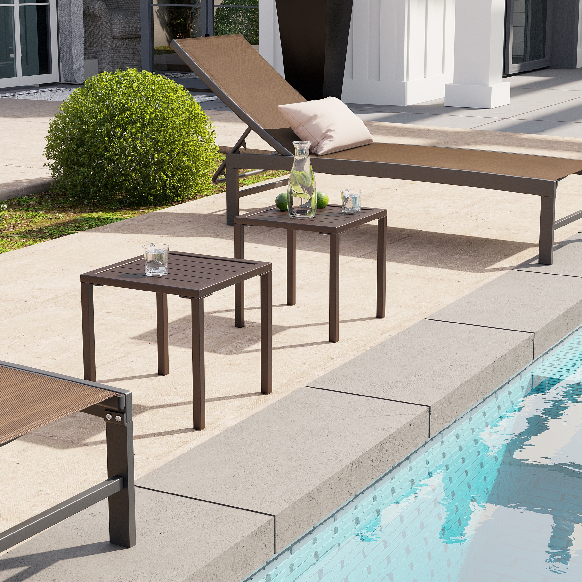 Outdoor Aluminum End Table Square Patio Side Table