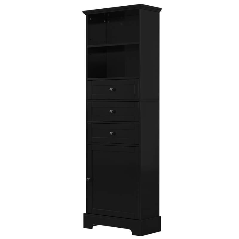 Tall Storage Cabinet with 3 Drawers and Adjustable Shelves