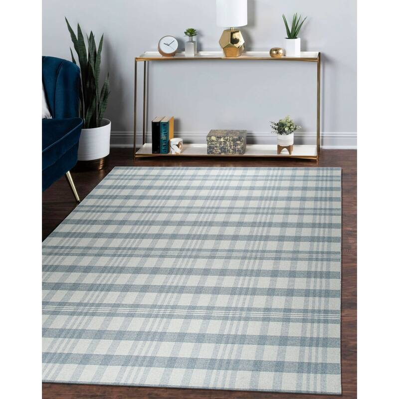 Gray Transitional Geometric Reversible Plaid Area Rug