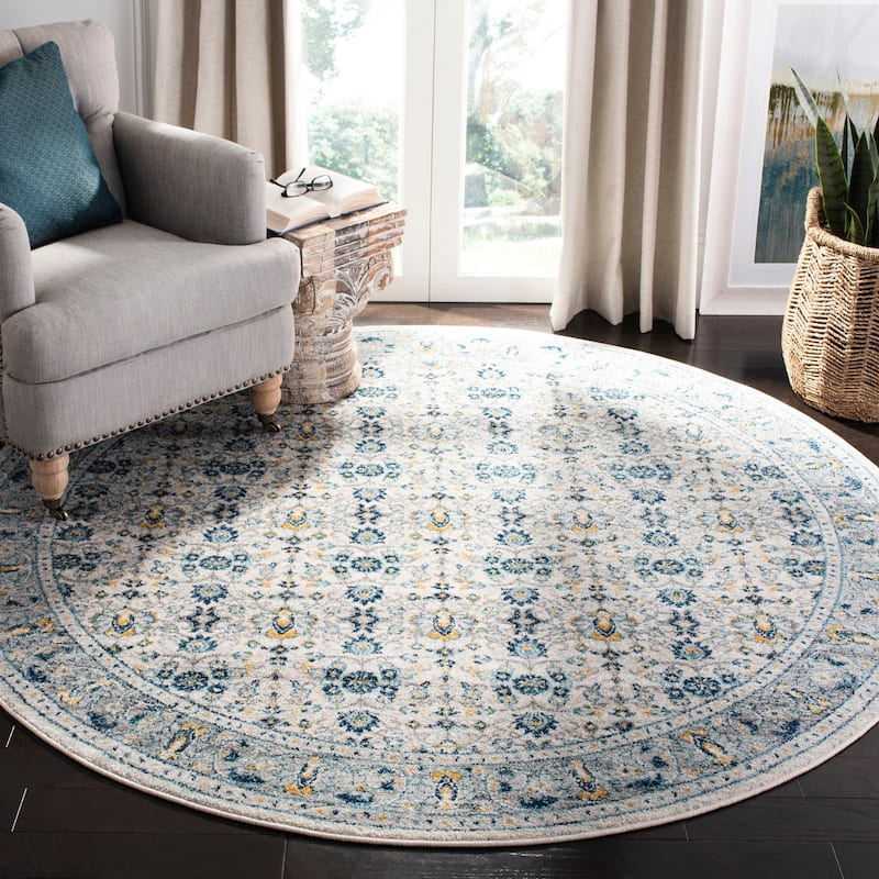 SAFAVIEH Madison Olka Vintage Boho Oriental Rug - 6'7" Round - Ivory/Navy