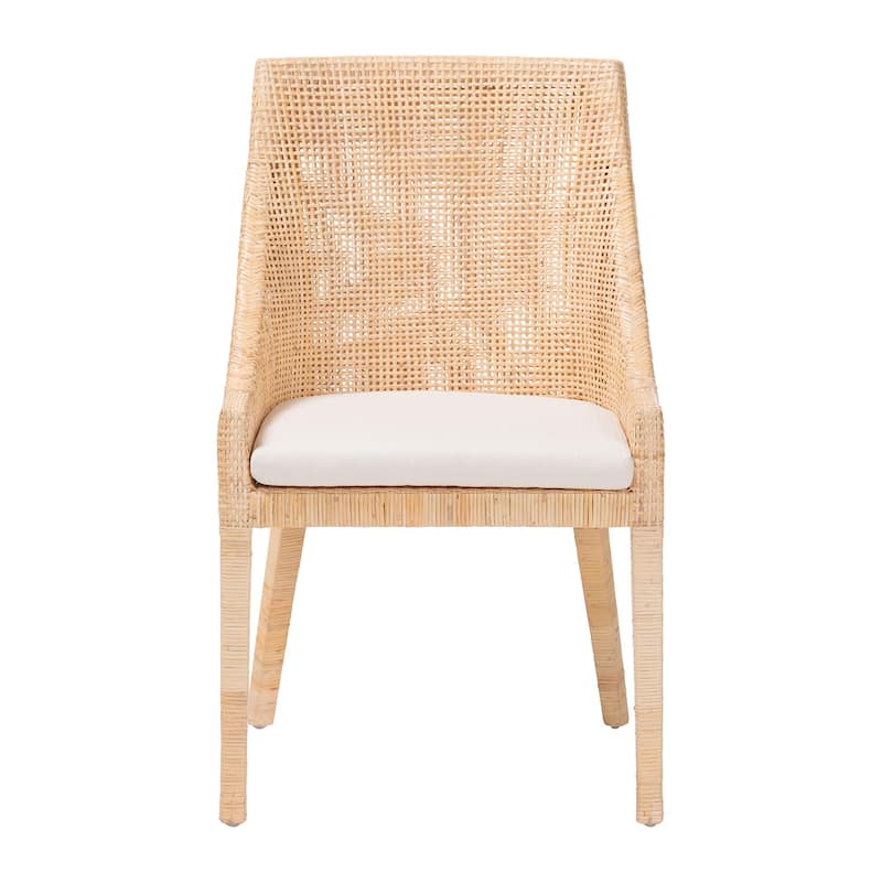 Beata Natural Rattan Dining Chair - Handcrafted Wingback Accent Chair with Removable Cushion, Coastal Boho Seating