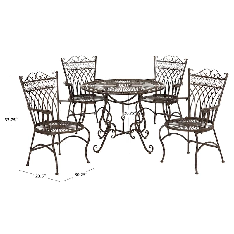 SAFAVIEH Jaylene Victorian Scroll Iron 5-Piece Outdoor Patio Set - 39Wx39Dx29H