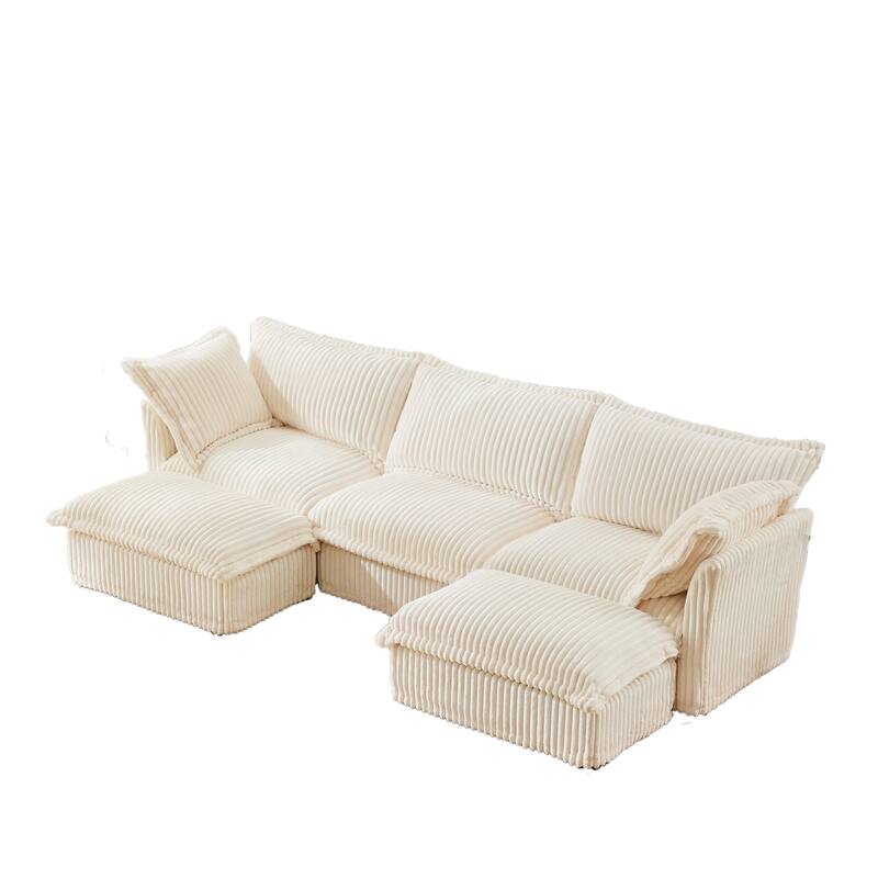 120" Corduroy U-Shape 3-Seater Sectional Sofa with Removable Slipcover, French Edge Design and Cloud-Like Cushions