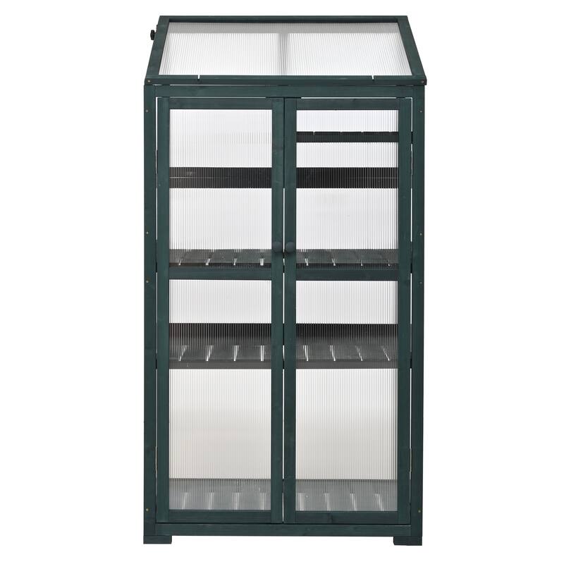 Roomfitters 62" Wood Greenhouse Cold Frame with Wheels and Adjustable Shelves for Indoor Outdoor Use, Green