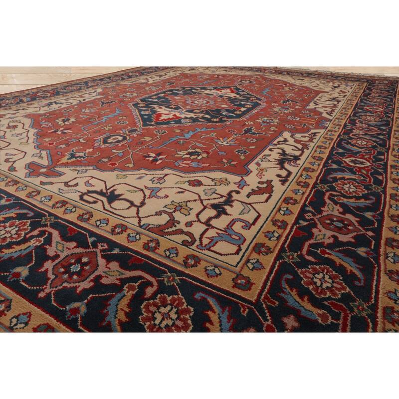 9x12 Hand Knotted Wool Salmon Heriz Plush Pile Pande Cameron Rug - 9' x 12'