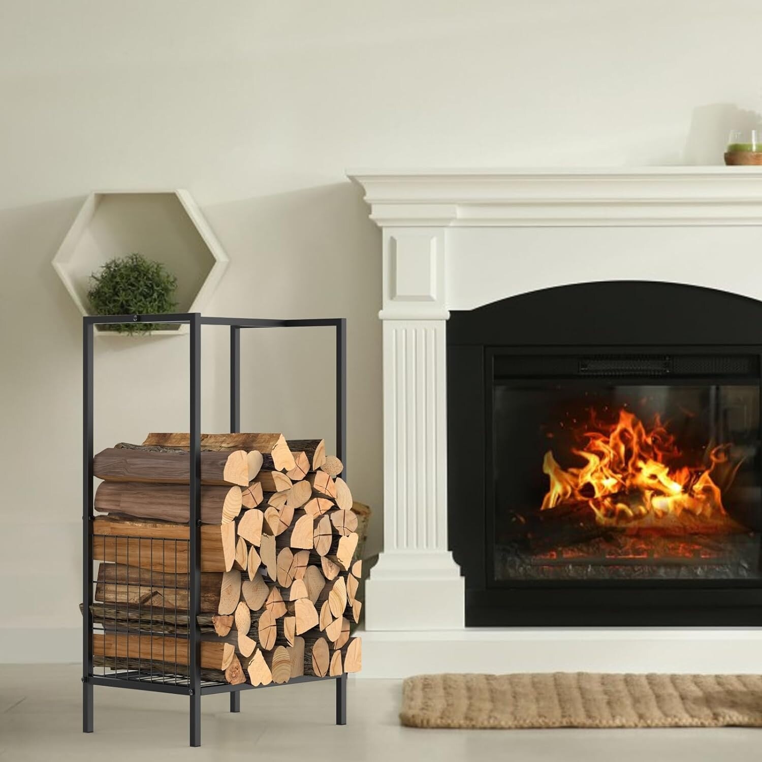 Fireplace Outdoor Covered Firewood Rack Heavy-Duty Steel Outdoor