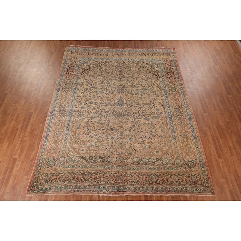 Traditional Mashad Vintage Persian Rug Hand-Knotted Wool Carpet - 9'8" x 12'5"