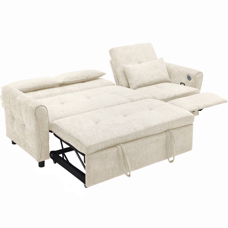 2-in-1 Reversible Recliner Sofa, Sofa Bed with USB Charging, Pull-Out Sleeper Sofa with Adjustable Backrest