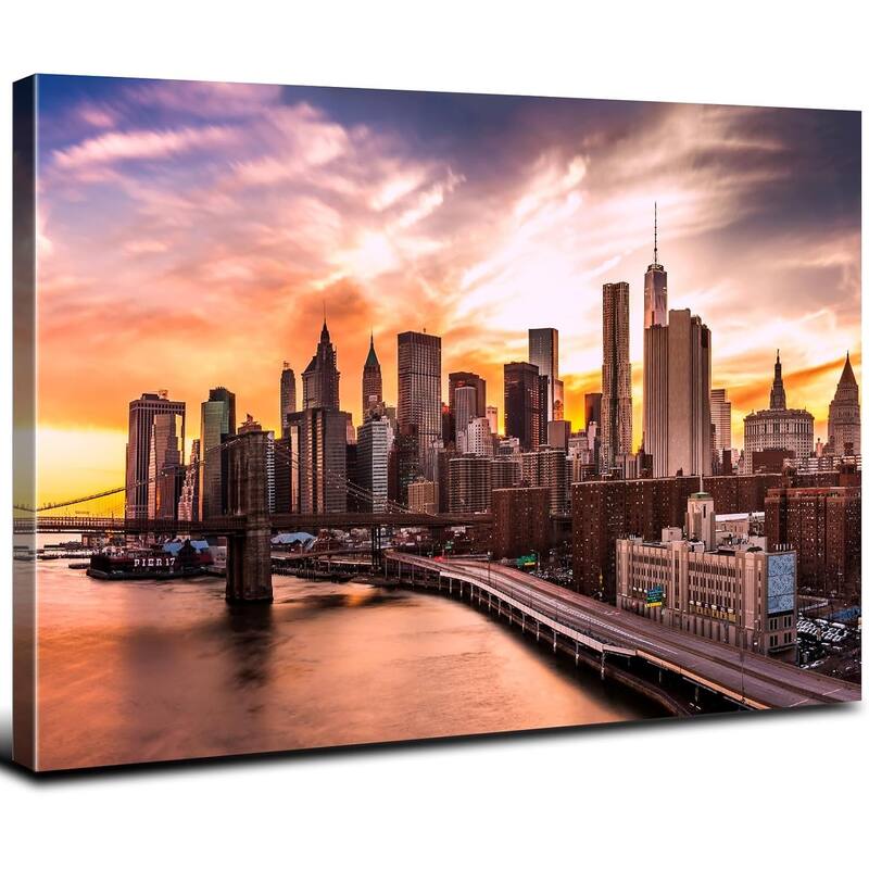 Brooklyn Bridge Skyline Wall Decor Sunset Cityscape Poster - 16 x 12