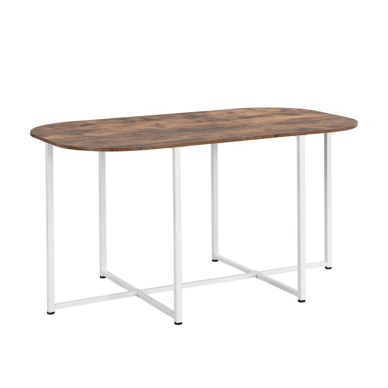 7-Piece Compact Dining Set for 6 with Faux Marble Table and Stylish Metal Frame Chairs, 55-Inch