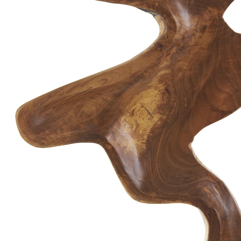 Teak Wood Abstract Cutout Decorative Sculpture with Block Base - Brown - Roche River Decor
