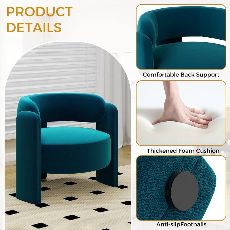 Velvet Upholstered Modern 3-leg Barrel Accent Chair