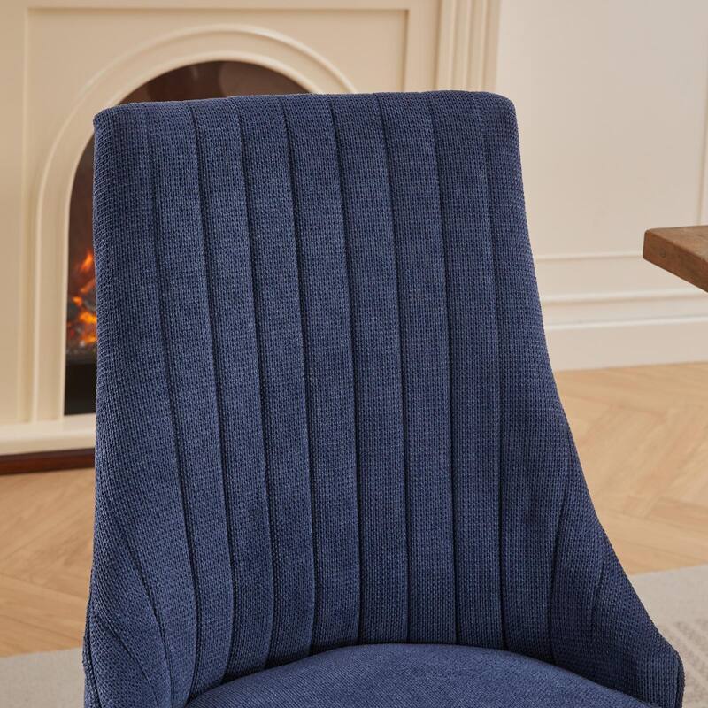 Flocking Linen Upholstered Dining Chairs with Curved Solid Wood Legs,Set of 2