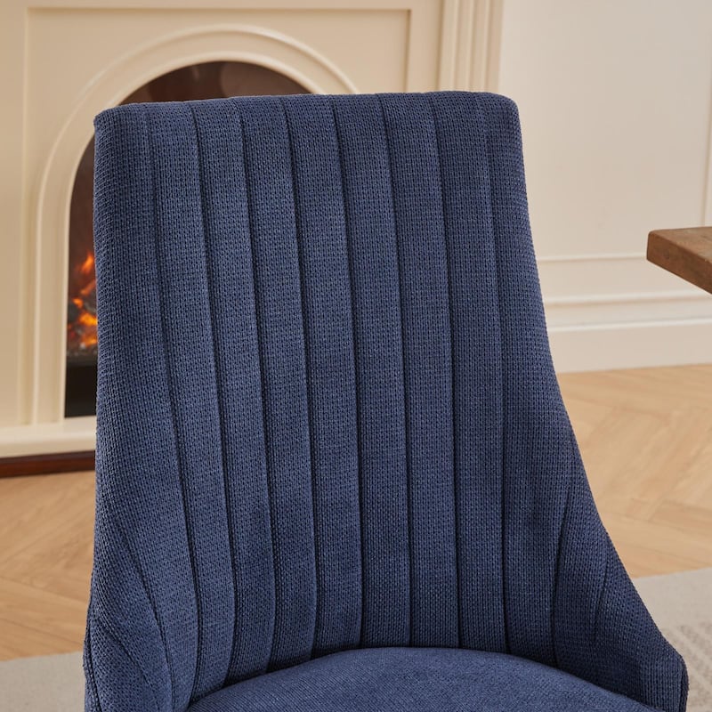 Rayon Cloth Flocking Linen Dining Chairs Channel Kitchen Dinner Chair Comfy Fabric Upholstered Accent Chair Wood Legs,Set of 2