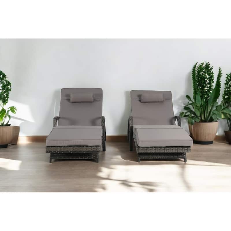 Outdoor Wicker Reclining Lounge Chairs Set of 2 with Cushions – Adjustable, Lawn Chairs for Patio, Poolside, and Garden